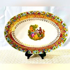 Vintage Renaissance Romantic Scene oval serving platter